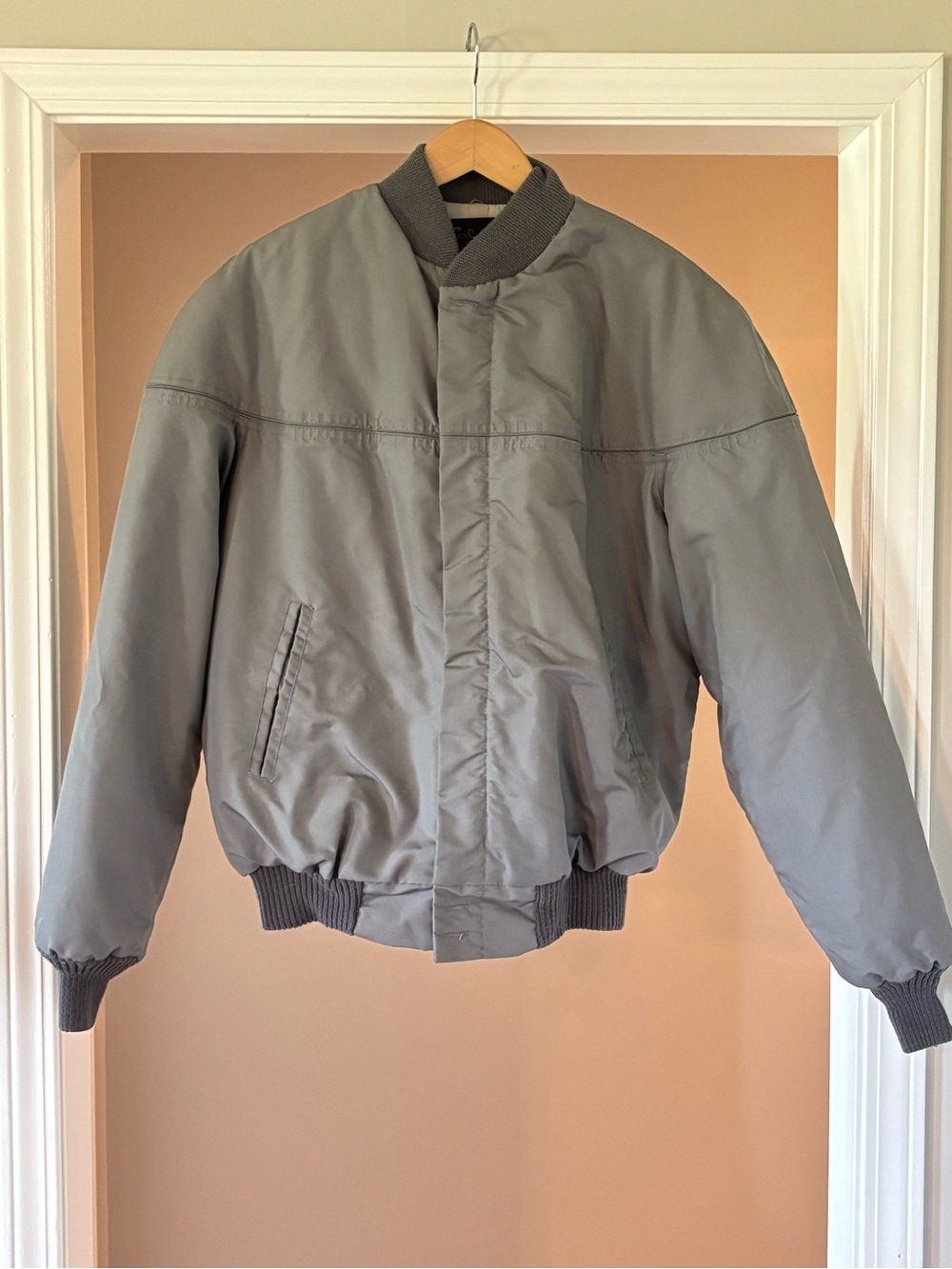 Cal Craft Light Gray Bomber Jacket with Ribbed Trim